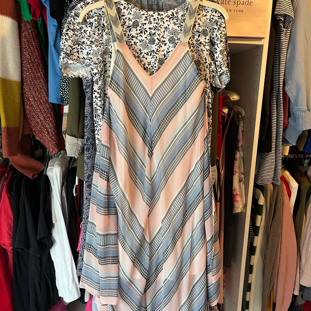 Xhilaration Pink and Light Blue Striped Maxi Dress
